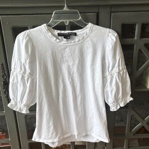 Veronica Beard Crisp White Blouse with Puff Sleeves